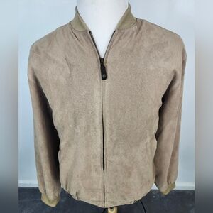 London Fog Mens Zip Tan Bomber Jacket Faux Suede
